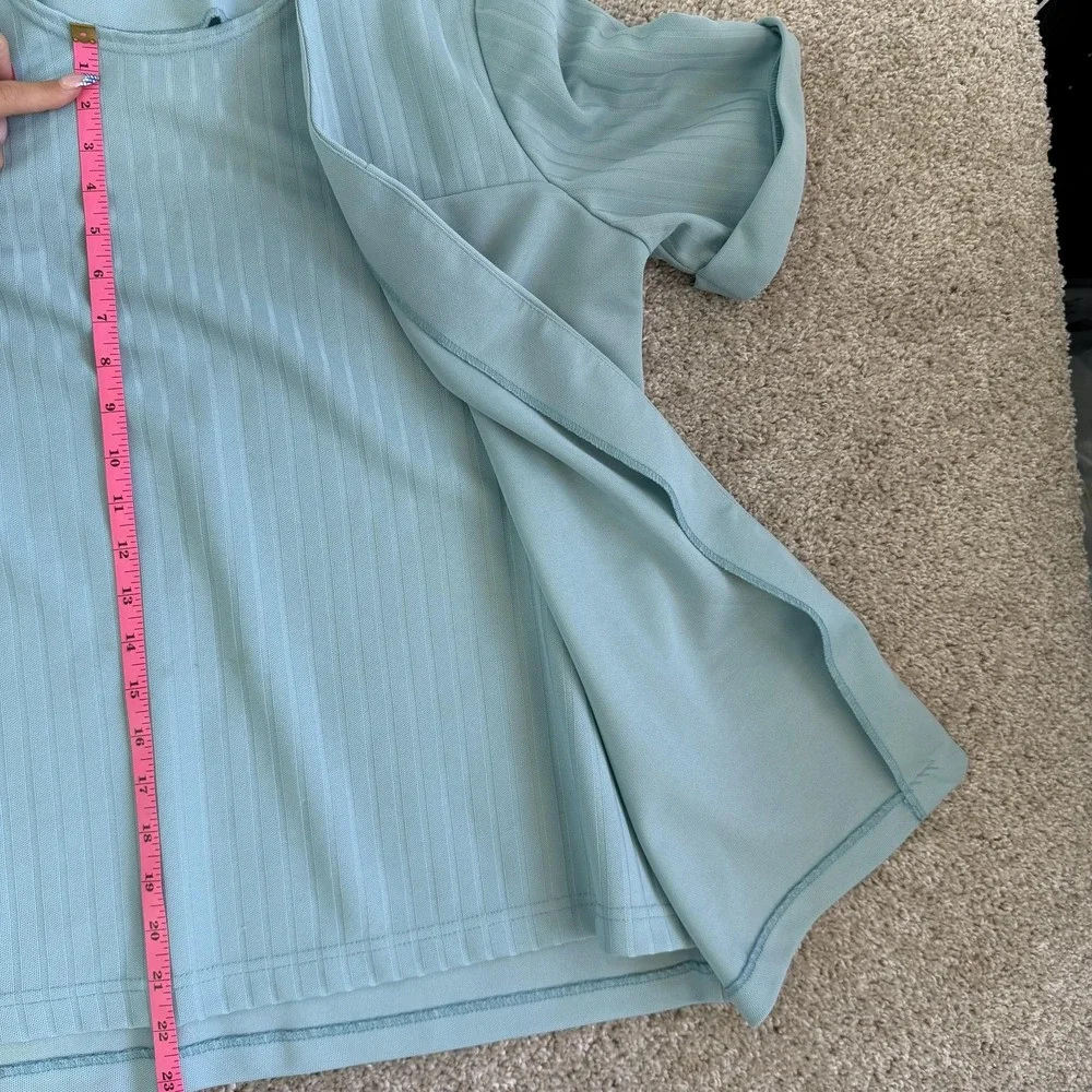 Vintage Blair Jacket Pants Set Womens Large Blue Knit Elastic Waist Short Sleeve